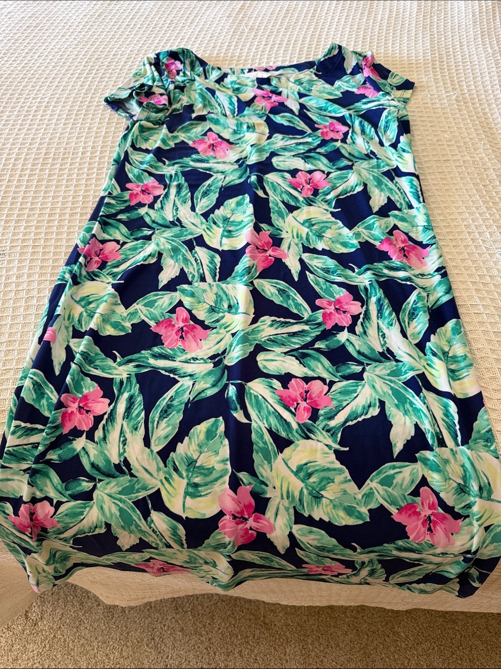 Pappagallo Shift Dress with Pink & Green Tropical Print